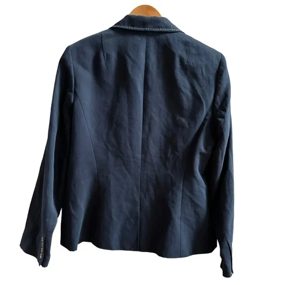 Talbots Womens Navy Blue Linen Blend Two Button Business‎ Blazer Size 12